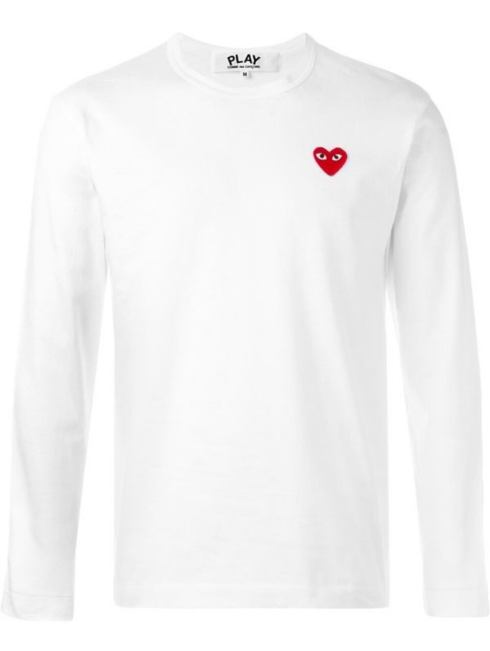 Comme des Garçons PLAY 100% Cotton White Long Sleeve T-Shirt Red Heart Patch, XL